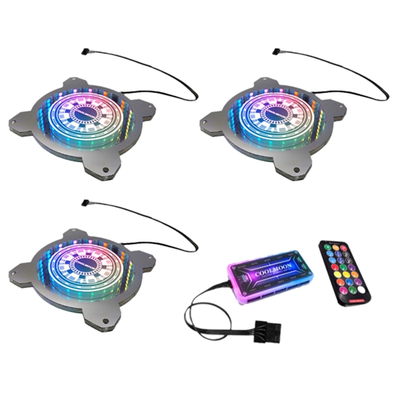 COOLMOON 3PCS Computer RGB Light Board Double-Sided Light-Emitting Chassis Decorative with IR Remote Pollution Color Lamp