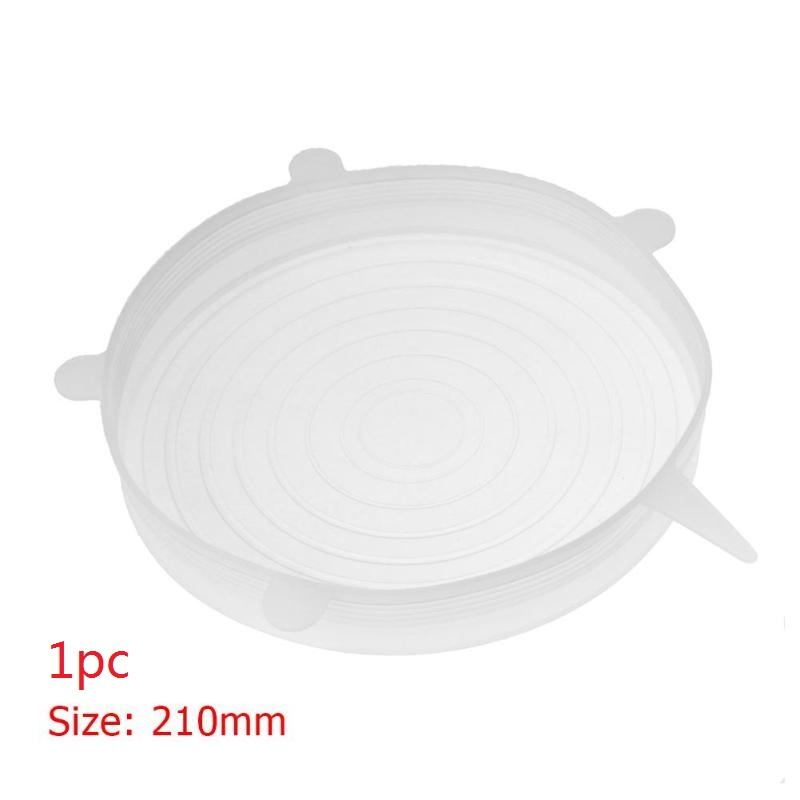 1-6 Pcs/Set Reusable Silicone Food Wrap Stretch Vacuum Seal Cover Saran Wrap Kitchen Organization Food Fresh Keeping Sealed lids: 1pc White 21cm