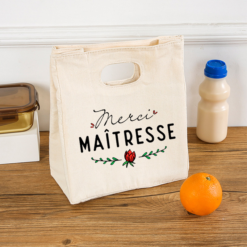 French Print Ice Cream Cooler Bags Lunch Bag Portable Insulated Canvas Bento Tote Thermal School Food Storage Pouch Teacher Gift: Złota