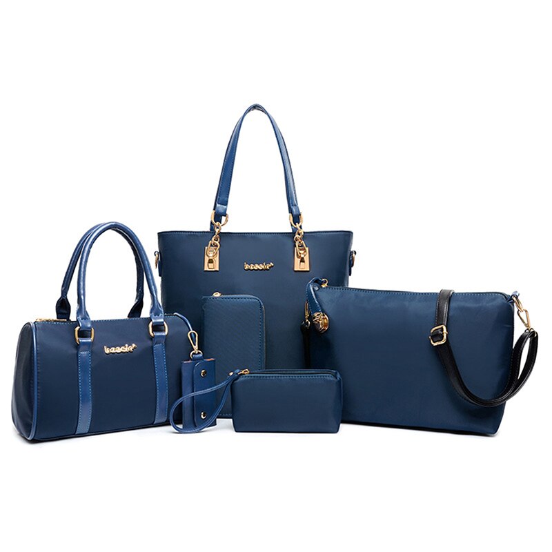 Conjunto de bolsos de tela Oxford para mujer, bolsa cruzada de hombro, Cartera de mensajero, bolsa compuesta, 6 unids/set: blue