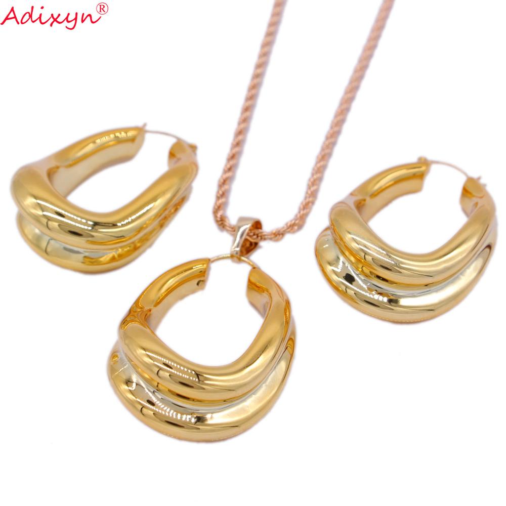 Adixyn irrégulière couleur or Rose ensembles de bijoux creux rond collier & boucle d'oreille & pendentif pour femmes/filles de fête d'anniversaire N03198