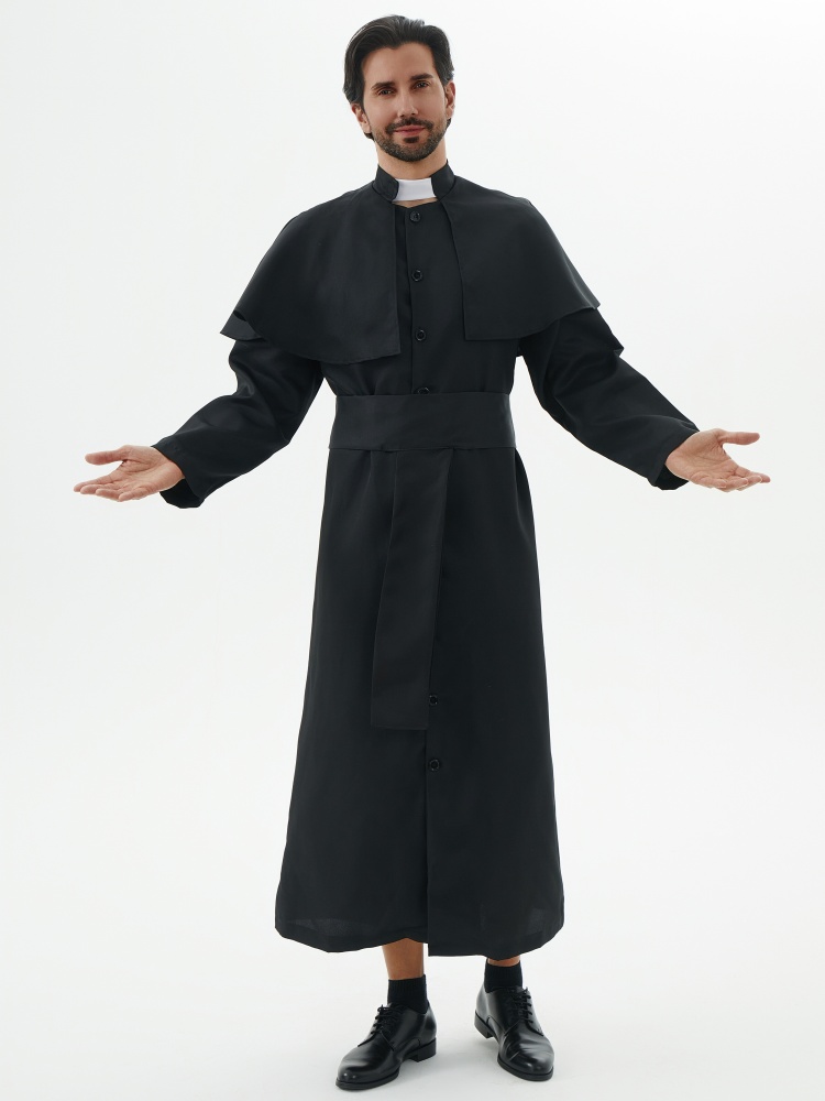 Abito religioso nero per adulti, costume cosplay di Cristo cattolico da sacerdote per personaggi di Halloween, adatto per spettacoli teatrali