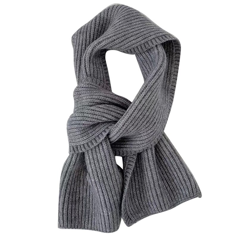 Bufanda tejida de lana corta para mujer, de Color sólido, para estudiantes, otoño e invierno, cuello suave japonés, combina con todo: Dark Grey