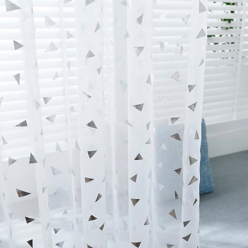 Triangle impression motif rideaux salon chambre Transparent Polyester Fiber rideaux facile à installer décor à la maison rideaux