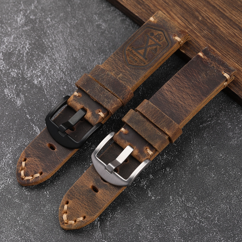 Handgefertigtes erstes Schicht-Rindsleder-Uhrenarmband 20 22 23 24 26 mm braunes gepolstertes Lederarmband für PAM111 441 weiches Herrenarmband