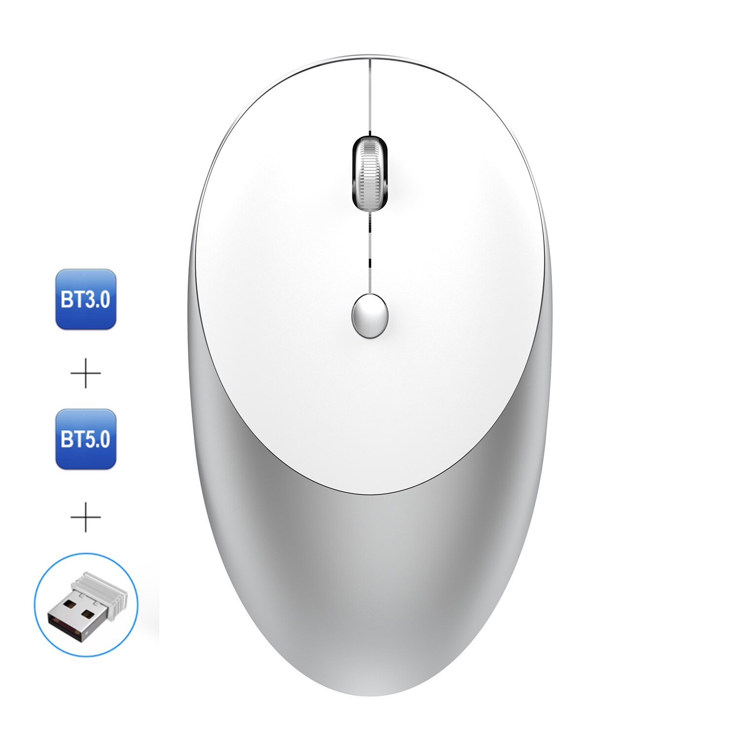 SeenDa Bluetooth 5.0/3.0 Wireless Mouse Three Mode Bluetooth USB Wireless Mouse Silent Mice for Laptop Mac Rechargeable Mouse: threemodeSilver
