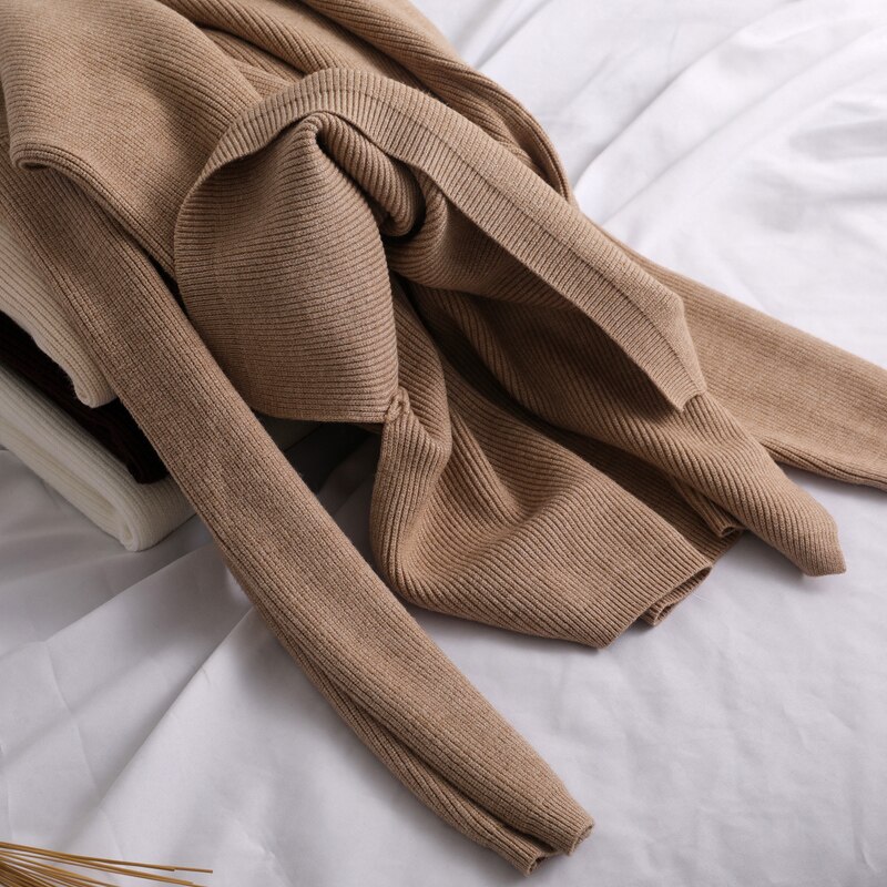 Løs sweater dame pullover afslappet rullekrave langærmet chik oversized strik sweater dame sweatere split side top