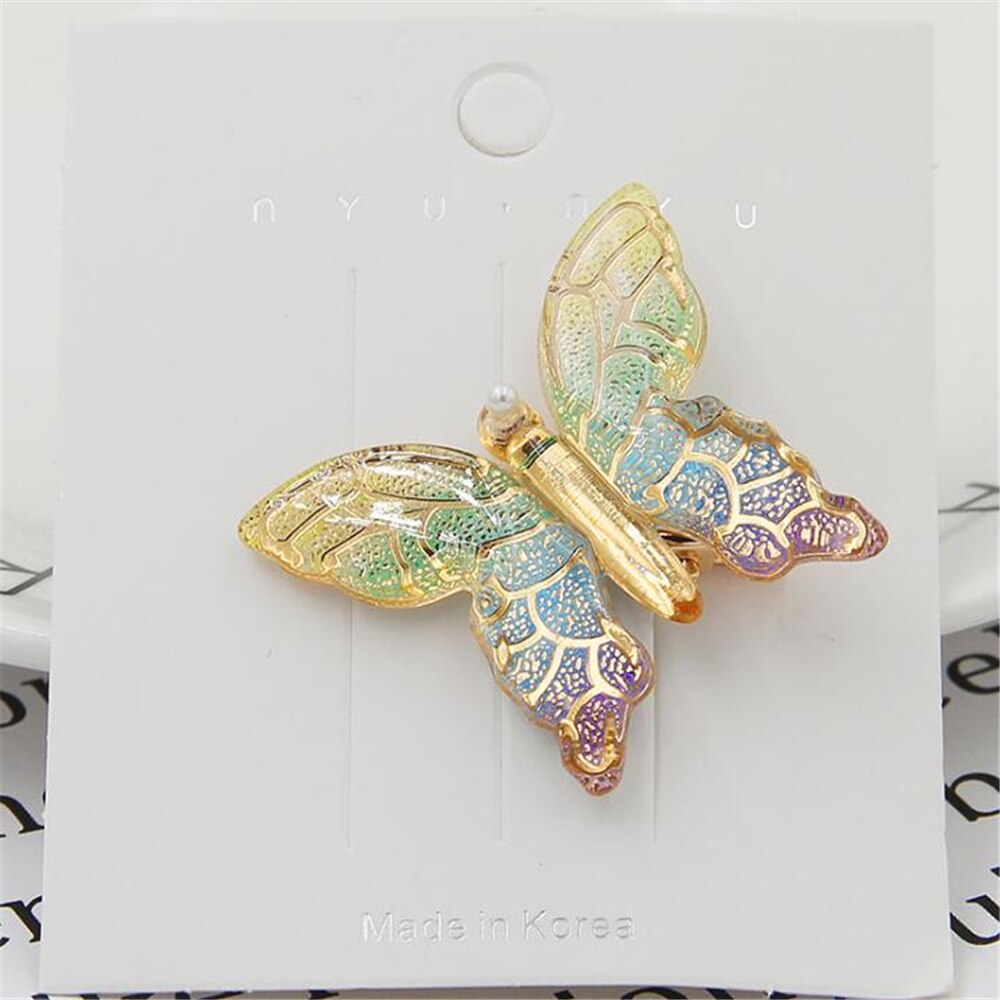 Barrettes pinces à cheveux papillon pour filles, épingles à cheveux en métal acrylique, épingles à cheveux coréennes pour femmes, accessoires: A-Yellow Blue