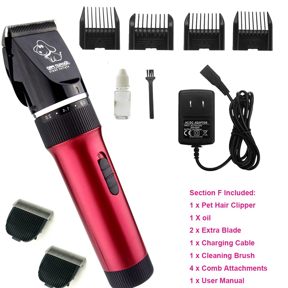 Pet Hair Trimmer Electric Rechargeable Cat Clipper Grooming Cutters Powerful Shaver Machine For Animal 110-240V: Red C