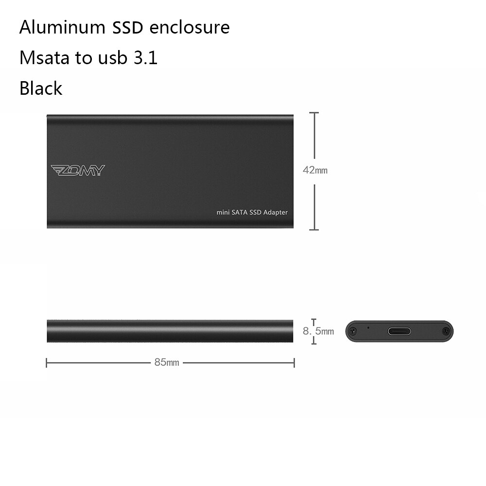 Zomy msata para usb 3.1 ssd caso de alumínio portátil 3*3/3*5 10gbps preto externo hdd gabinete móvel disco de estado sólido hd6012