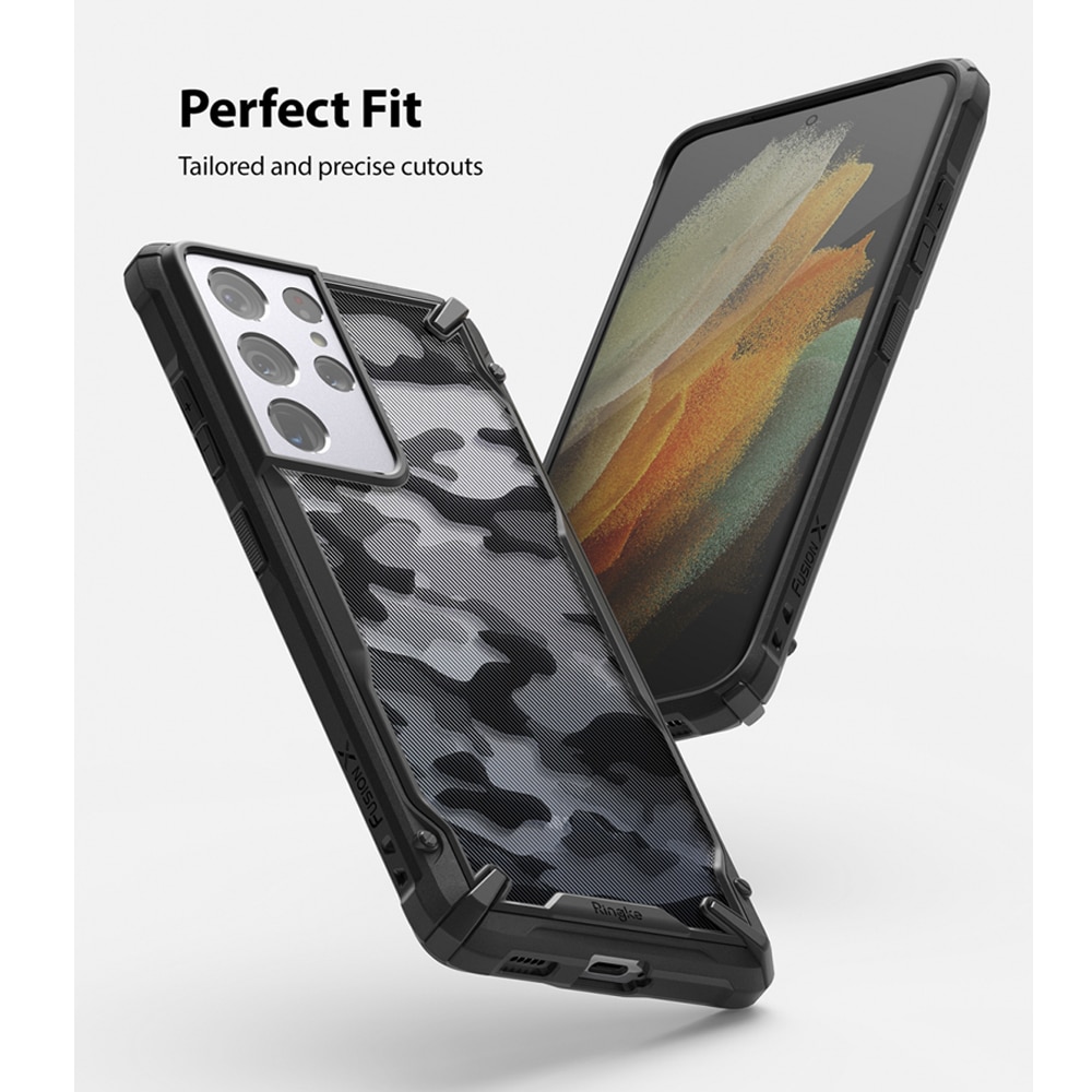 Ringke-funda Fusion X para Galaxy S21, Ultra transparente, trasera, Flexible, marco de TPU, híbrida, antigolpes, con agujero de patio