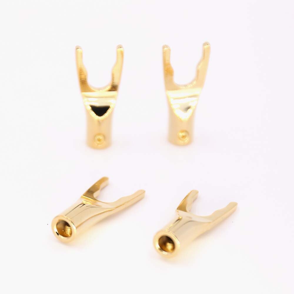8pcs 24K Gold Plated Copper Spade Plug Speaker Cable Wire Connector HiFi