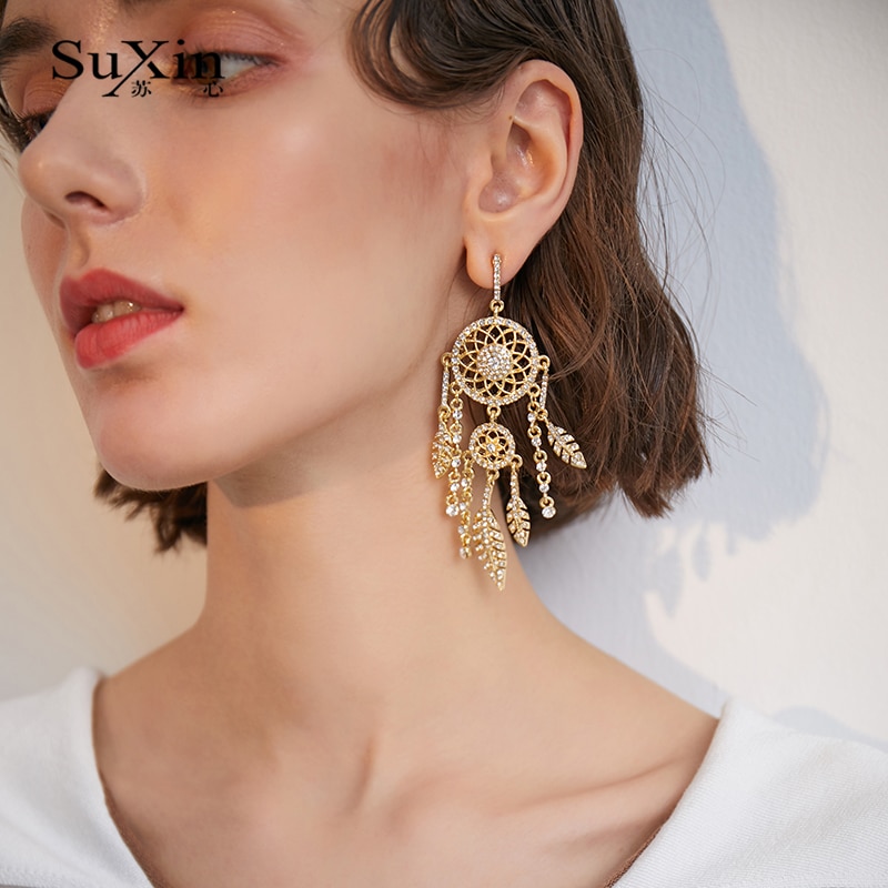 Suxin Vintage ▾ asimmetrico orecchini per le donne di strass artificiale carillon di vento orecchini di pendente Fidanzata Regali Del Partito
