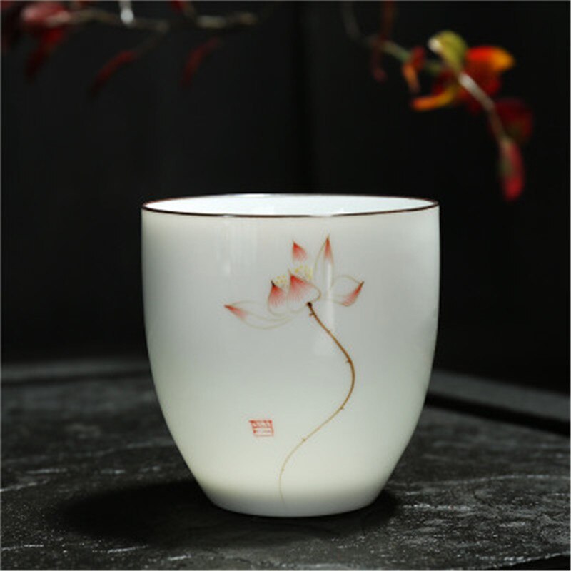 1 stk kinesisk tekop keramisk håndmalet kung fu tekop ginkgo/lotus/bambus/zen hjemmekontor drikkevarer 150ml: Rød lotus