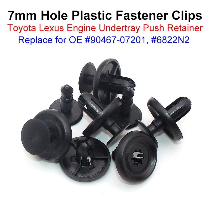 50 stk 7mm plastnagler klips for toyota avensis corolla prius yaris lexus  es300 es350 bilmotor under deksel holder trykstift