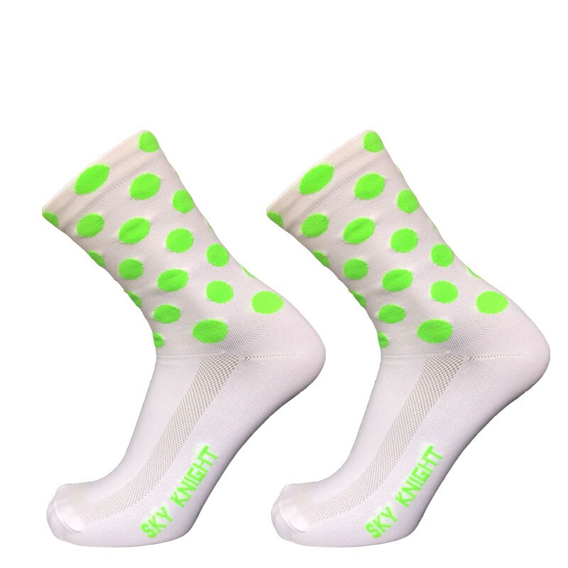 Skyknight compression dot cykelstrømper mænd kvinder cykelstrømper sport åndbar cykel racing sok: Hvid grøn
