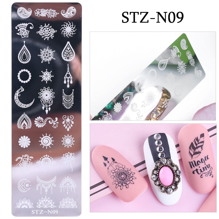 1 stücke Nagel Stanzen Platten Blume Blatt Geometrie Tiere Bild Stempel Vorlagen Dreamcatch N01-12Maniküre Drucken Schablone Werkzeuge: STZ-N09