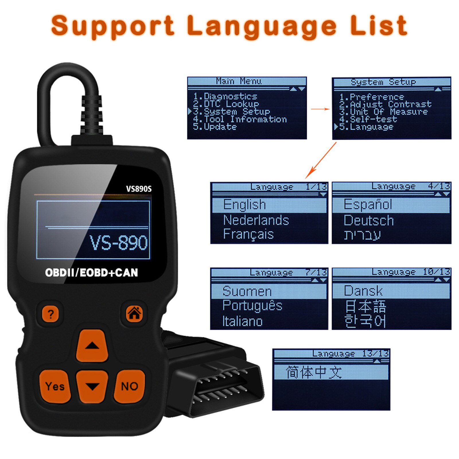 2.4" OBD2 Diagnostic VS890S Automobile tool Scanner Car Code Reader Multi-language Supported Car Automobile Car Scanner