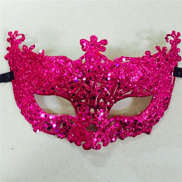 Prinsessa venedig mask julfest boll mask för kvinnor halloween maskerad prestanda räv paljett spets mask: Rosröd