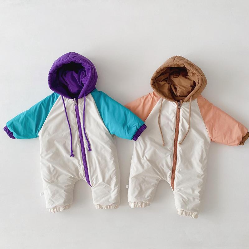 Winter Warme Dicke Kleidung Kleinkind Baby Schneeanzug Junge Mädchen Strampler Doppelseitige Kleinkind Unten Jacke Mit Kapuze Gesamt Outfits
