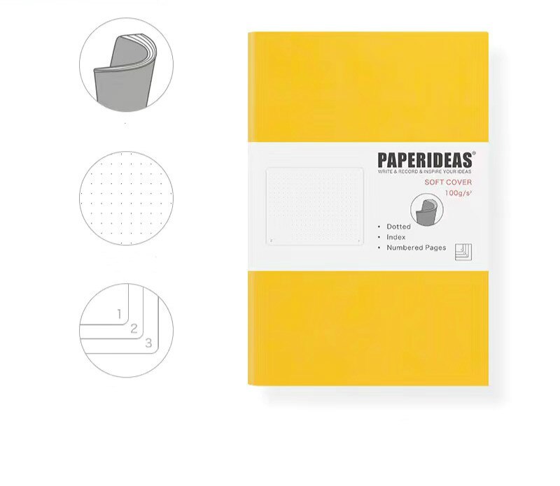 Candy Color Soft Pu Leather Bullet Dotted Journal Notebook A5 5.5x8.3" 94sheets Dot Notebook Diary Journal School Stationery: Yellow