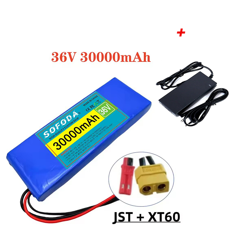 36V battery 100% genuine 36V 30000mAh 10S1P 18650 lithium-ion rechargeable battery pack 20A with BMS scooter and bicycle: Silver