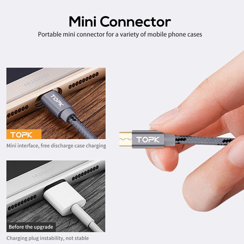 TOPK 1 m 2 m Micro Usb-kabel 2.4A Snelle Opladen Data Kabel voor Xiaomi Redmi Note 5 Samsung Nylon android Telefoon Oplader Kabel
