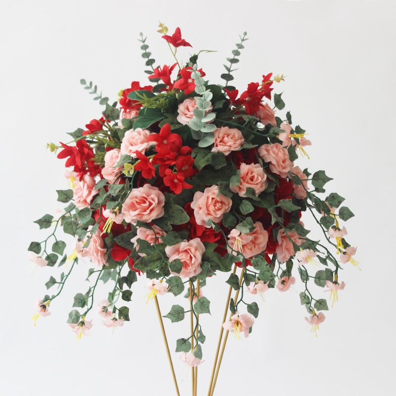 Brugerdefinerede 38cm silke rose kunstige blomster kugle centerpieces arrangement indretning vej bly til bryllup bagtæppe bord blomst bold
