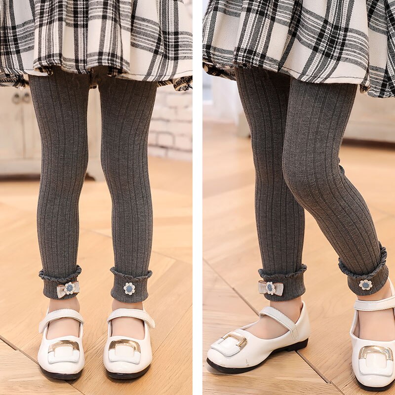 Lente En Herfst Mode Daisy Strik Bijgesneden Broek Baby Dunne Katoenen Tweeërlei Gebruik Kinderen Warm Verticale Leggings Lente stijl