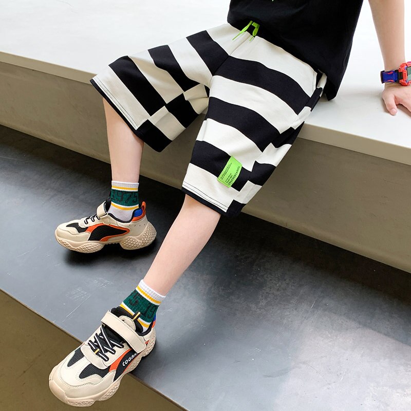Summer Kids Boys Shorts 5 10 12 Years Striped Soft Cotton Sporty Shorts For Teenagers Big Boys 5-14Years Wear Sports Short Pants