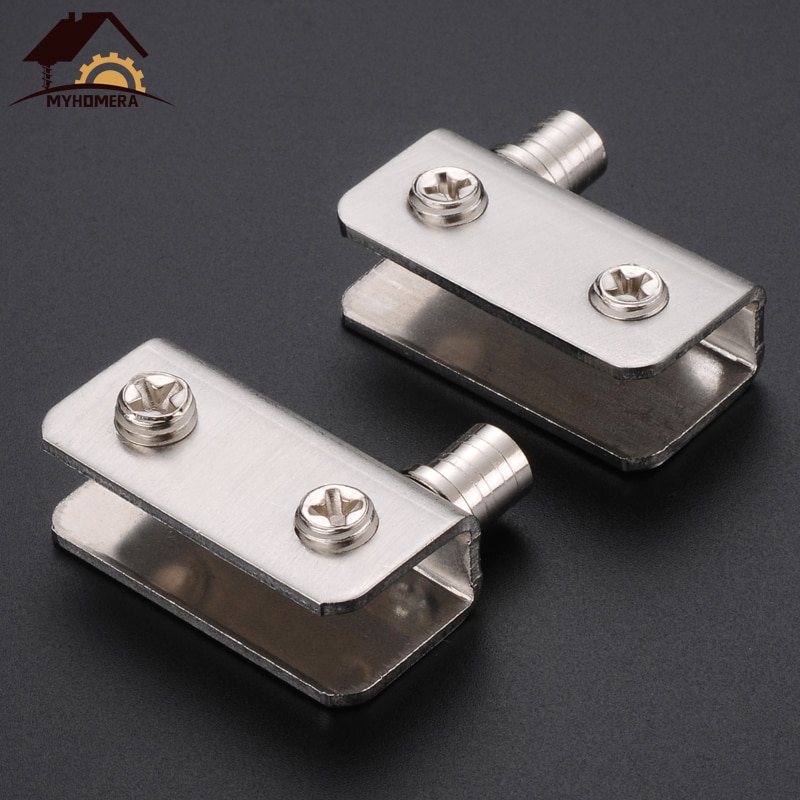 Myhomera 4 Piece Glass Pivot Hinge Rotation Axis Stainless Steel Wine Cabinet Door Rotating Hinges Clamp Clip Shaft Hidden Hinge