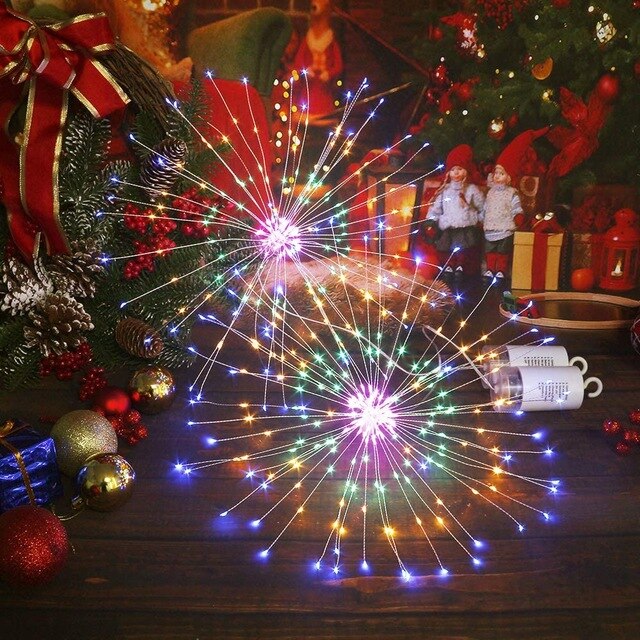 180 Led Vuurwerk String Lights 8 Modus Explosie Star Koper Zilver Draad Fairy Light Decoratie Lamp Afstandsbediening Snaar Licht: colorful / 180LED