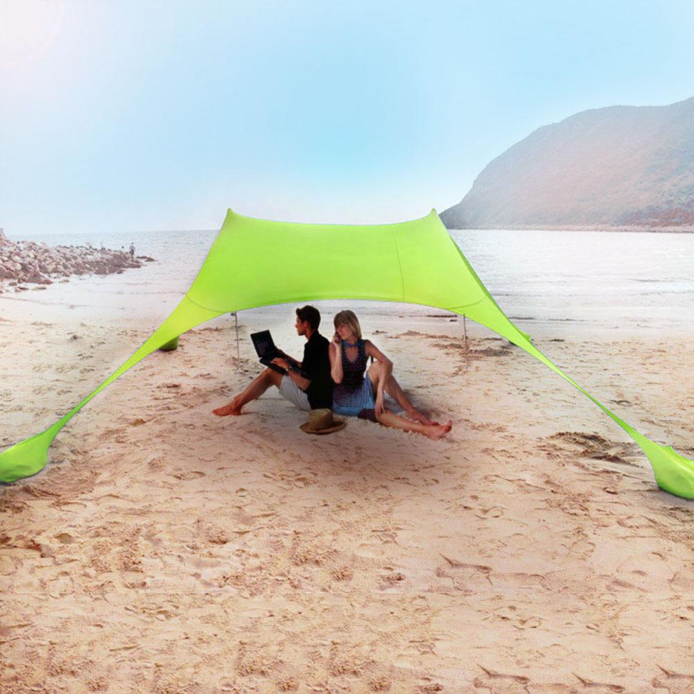 Familie Strand Parasol Tent Met Zandzak Ankers 4 Gratis Pinnen Uv-bescherming Canopy Voor Parken Buitenzonwering Zon Onderdak Dekzeil