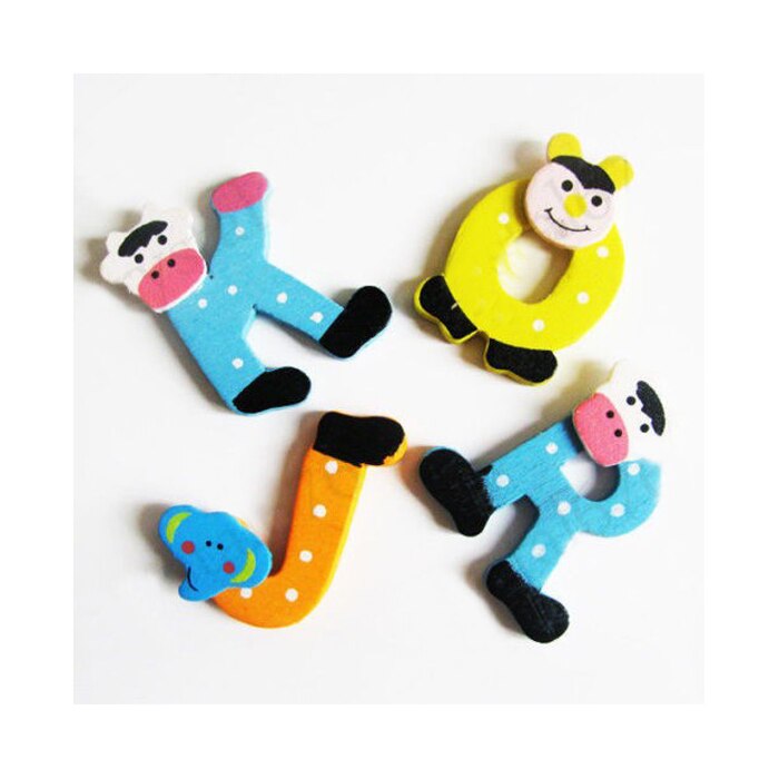 26pcs Wooden Cartoon Alphabet Magnets Model Toys Child Baby Early Educational Toys Learning English Props Se6