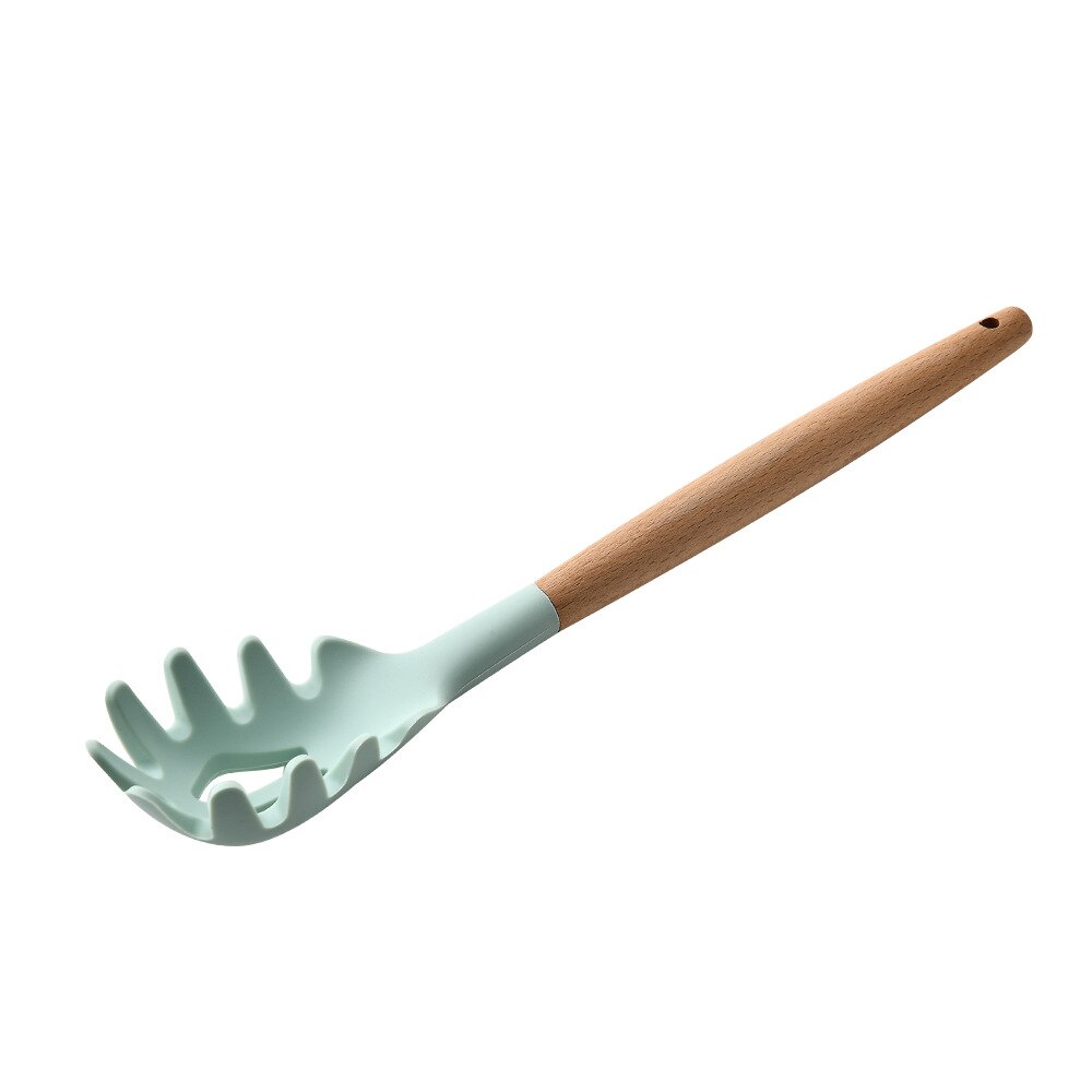 Fresh Green Wooden Handle Silicone Kitchenware Non-stick Spatula Kitchenware Spatula Spoon Turner Soup Ladle Whisk Kitchen Tools: Spaghetti server