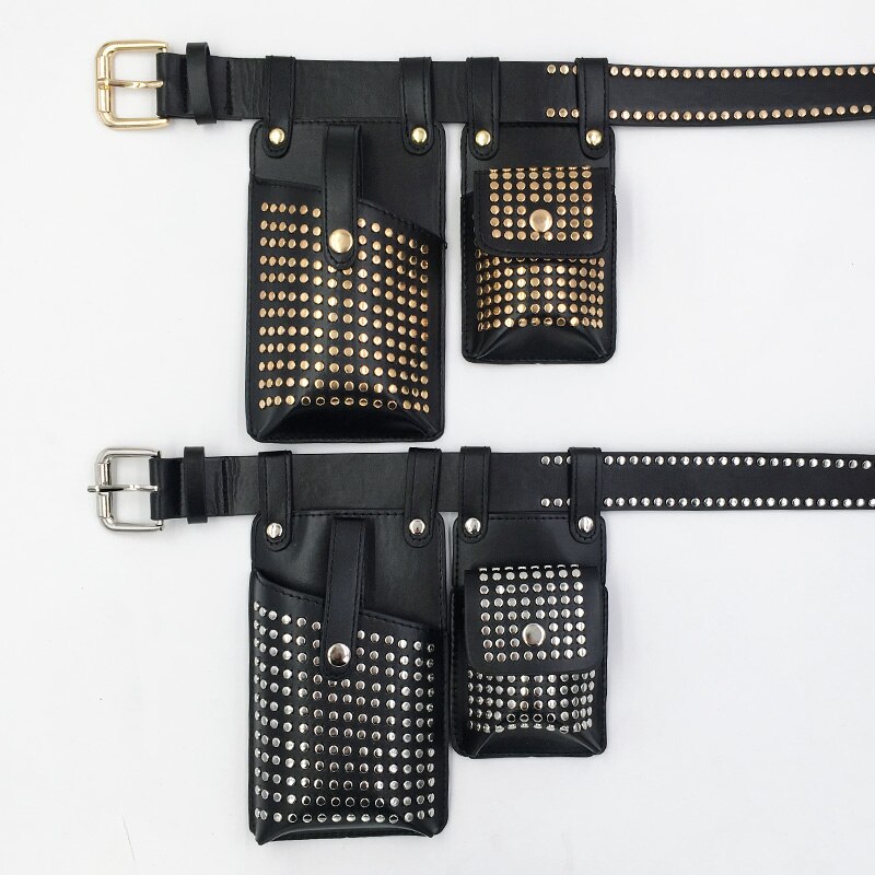 2 Stuks Klinknagels Punk Vrouwen Heuptas Hip Hop Crossbody Functionele Borst Bag Vrouwelijke Mode Heuptasje Riem Telefoon tas Dames Portemonnee