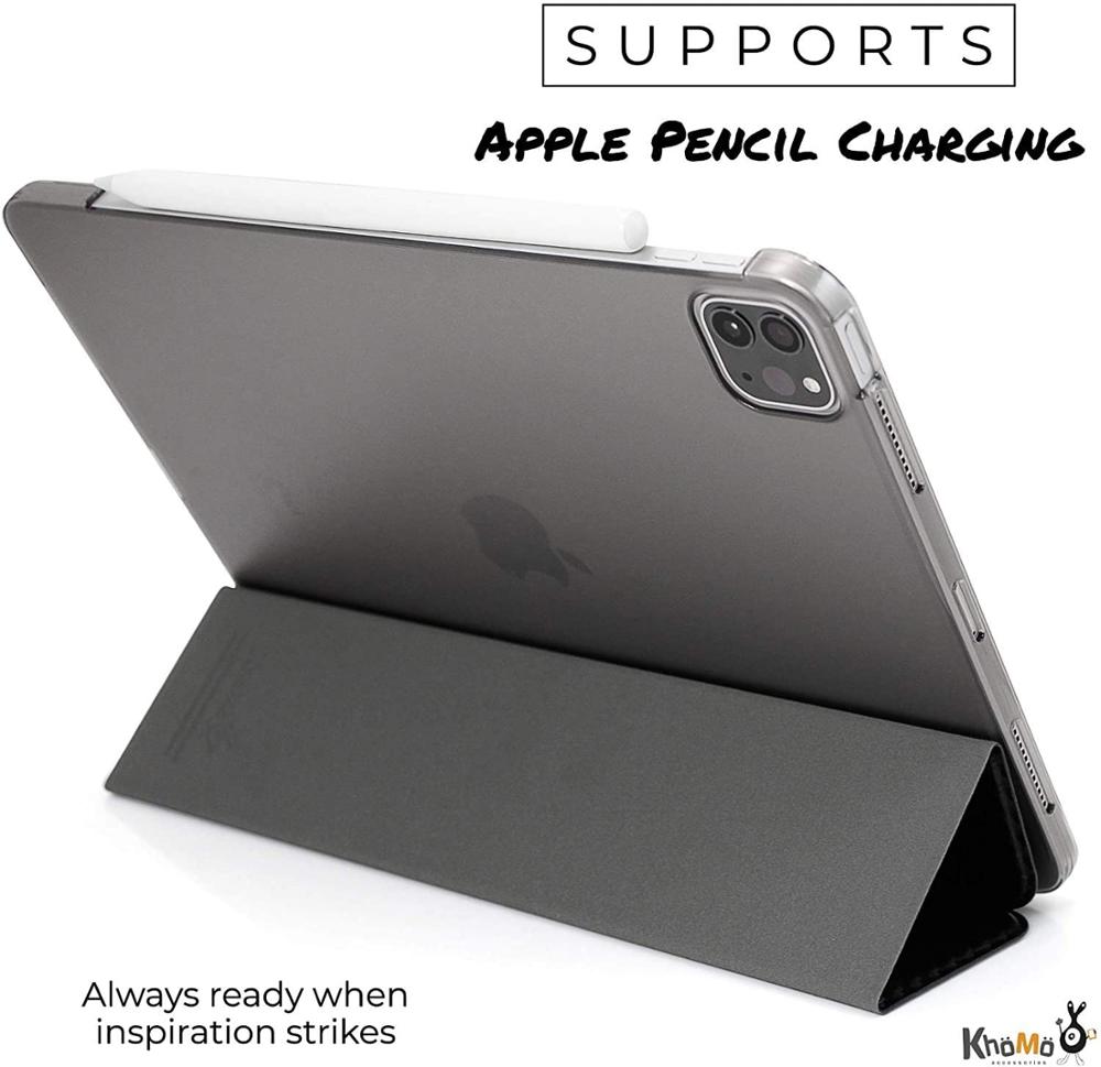 KHOMO Funda iPad Pro 11 ) 2nda Generación Smart Cover Delantero y Caracasa Trasera Semi Transparente Negro