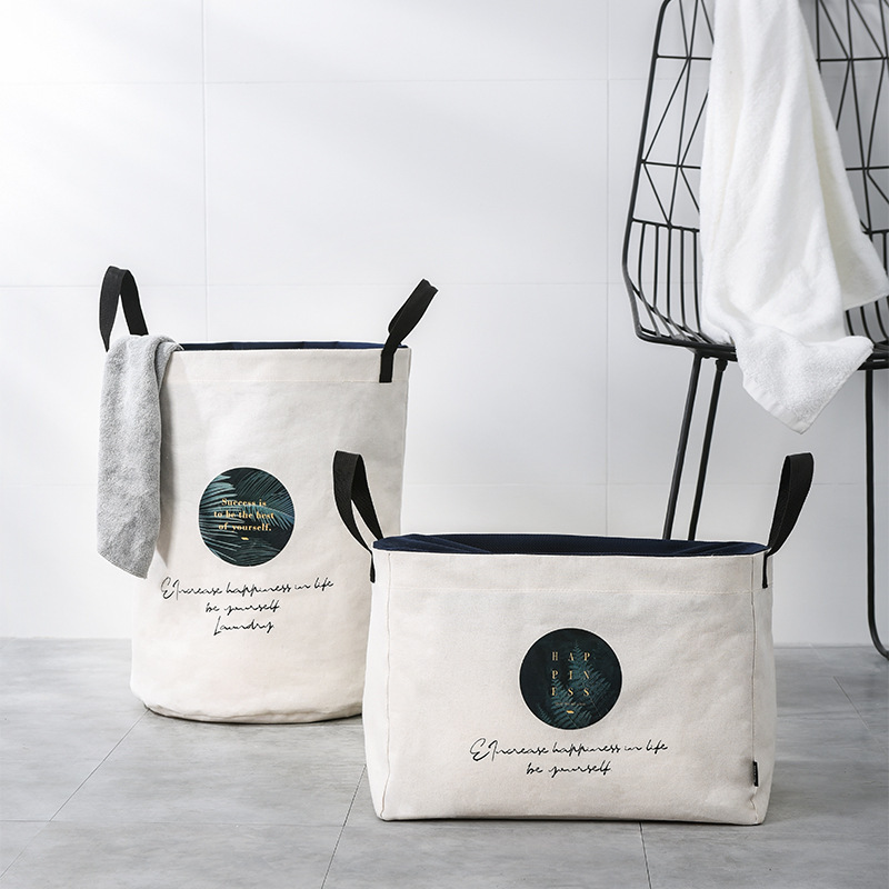 Household Canvas Foldable Dirty Clothes Basket Large Capacity Portable Laundry Storage Bags with Drawstring Mesh Dustproof Cover