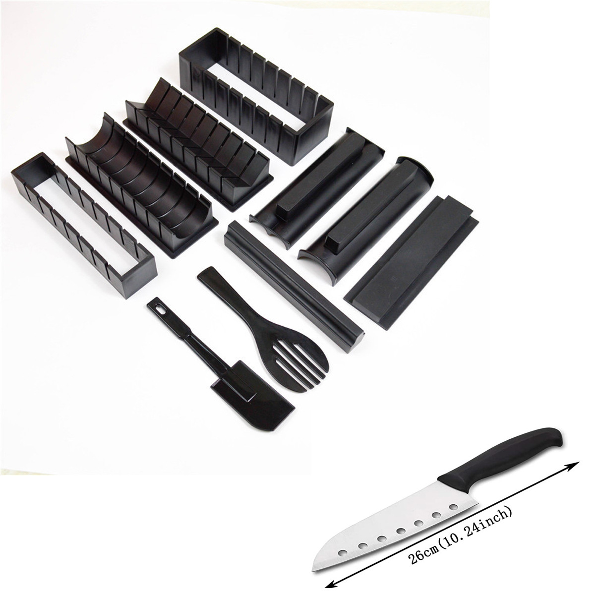3/10/11Pcs/Set Sushi Maker Equipment Kit,Japanese Rice Ball Cake Roll Mold Sushi Multifunctional Mould Making Sushi Tools: 11Pcs-Black