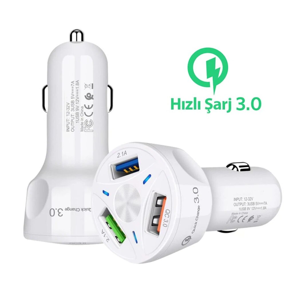Vehicle Quick Charger Auto Cigarette Lighter Car 3 USB Port White easy