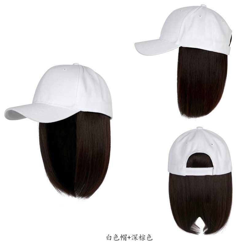 Gorra de béisbol blanca para mujer, pelo corto integrado, , gorra de peluca Bobble: dark brown