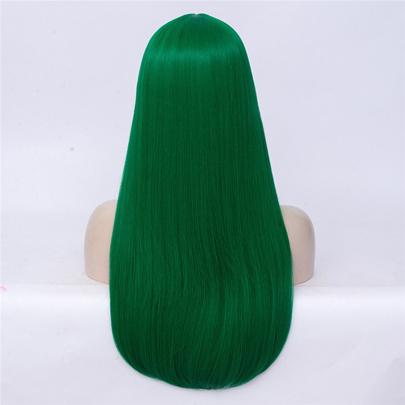 Perruque synthétique avec raie au milieu 24 pouces | Perruque lisse longue de couleur rouge, argent, noir, gris, blanc, blond, verte, perruque pour femmes: green