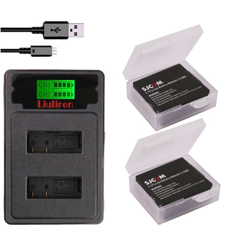 900mah SJCAM SJ4000 batería + cargador para SJCAM sj4000 sj 4000 SJ5000 6000, 7000 de 8000 sj9000 SJ cam M10 acción batería de cámara: charger and 2battery