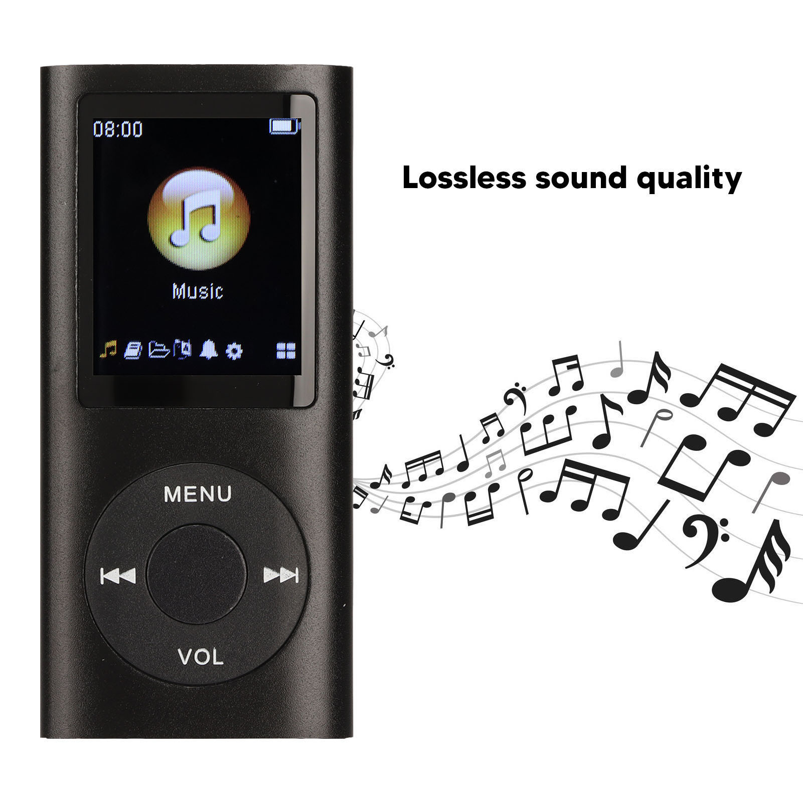 Mini Lettore MP3 con Schermo LCD da 1,8 Pollici, Audio Lossless, Portatile per Corsa, Palestra, Sport, Supporto Scheda TF da 16GB