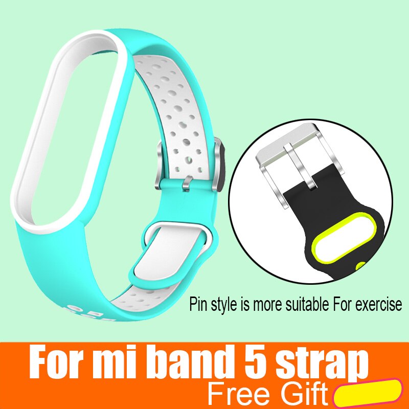 Mi Band 5 Wrist Strap for Xiaomi Mi Band 5 NFC Silicone Wristband Bracelet Mi5 Smart Watches Miband5 Accessories Sport Strap: cyan white