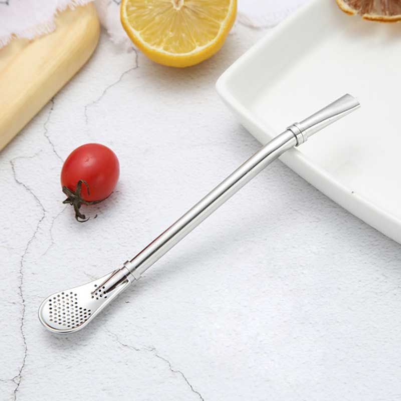 Stainless steel straw spoon coffee tea strainer reusable tea set tools washable home bar accessories