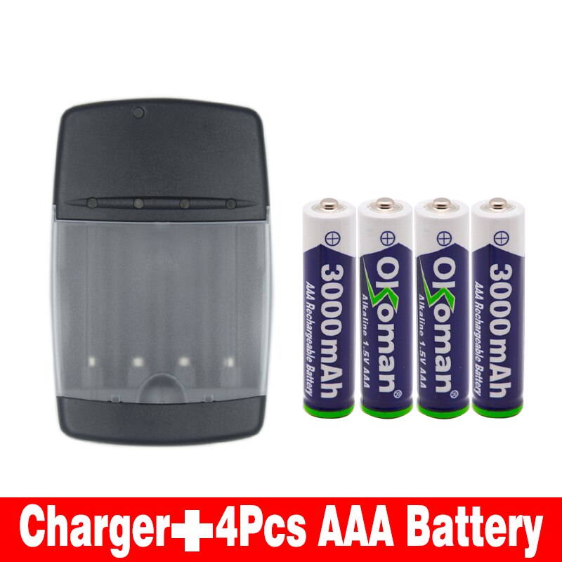 AAA Batterij 3000 mah 1.5 V Alkaline oplaadbare batterij voor Afstandsbediening Speelgoed licht Batterij en alkaline smart charger: Goud