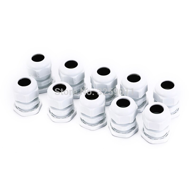 100PCS Cable Glands PG16 Black White Waterproof Adjustable Nylon Connectors Joints With Gaskets 10-14mm For Electrical Appliance