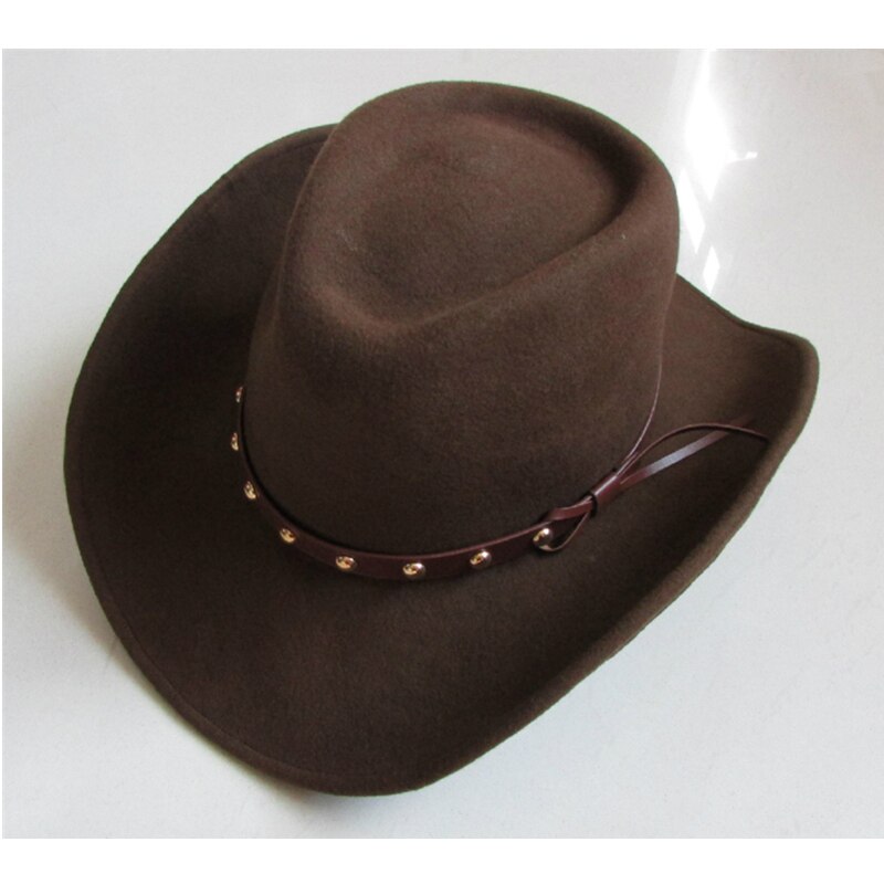 Uld cowboy vestlige hatte til mænd vestlige sombrero de hombre cappello uomo cowgirl land vild vest ko dreng hatte: Brun / S (54-56cm)