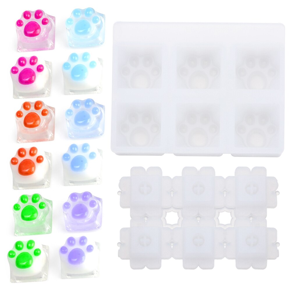 Mechanical Gaming Pet Paw Shap Key Cap Mold Computer Gamer Keycaps Crystal Silicone Molds UV Epoxy Resin Handmade Making Tools